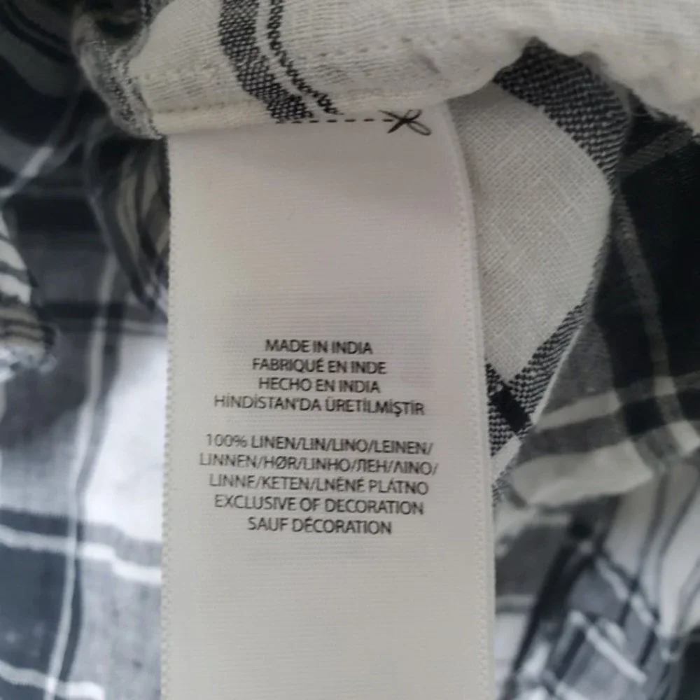 Ralph Lauren Black White Plaid Slub Linen Shirt Button Down Long Sleeve Youth Lg